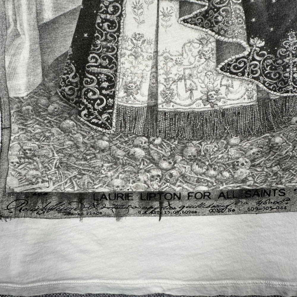 AllSaints x Laurie Lipton Queens of Bones Tee Womens 12 White Skeleton Graphic - Picture 8 of 11